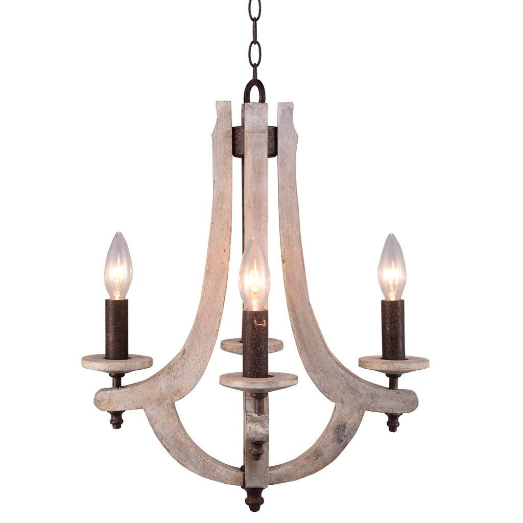 Lustre en fer et bois suspendu avec 4 bougeoirs pour un éclairage chaleureux