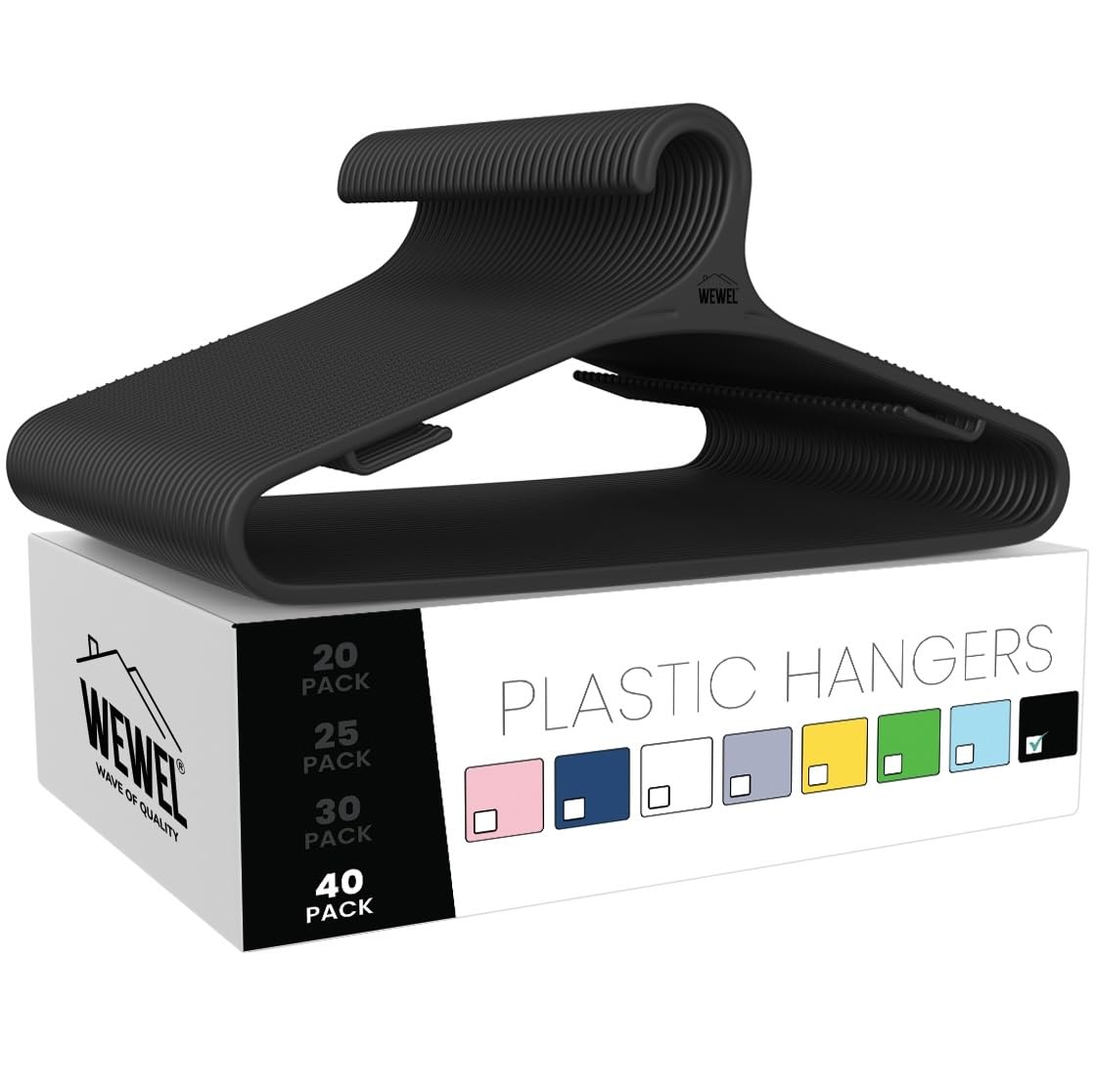 WEWEL® 40 Pcs Premium Hangers for Hanging Clothes (Matt Finish)(Bendless Design)(Black | 40)