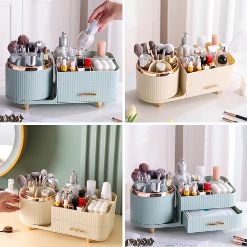 DASITON 360° Rotating Makeup Organizer with Drawers-Large Capacity Cosmetic Display Case for Skincare,Brushes,Eyeshadow&Lipstick(Cream) by DASITON - Image 3