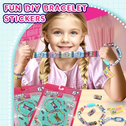 Image of PATPATDIY Sticker Rolls Bracelet for Girls 160Pcs Cartoon Stickers Included, DIY Sticker Bracelet Making Kit with Spacer Beads & Charms, Stickers Bracelet Making Kit, Children's Day Gift,Multi Color