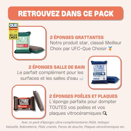 Éponge lavable réutilisable pour plaques et poêles lot expert INGA