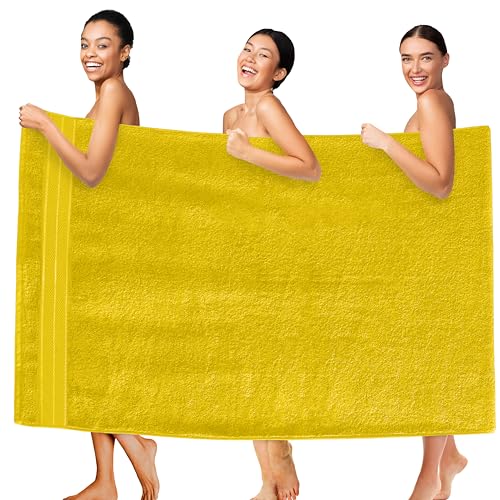Elegant Comfort Three Line Popcorn - Toalla de baño Extragrande de Lujo, 40 x 80 Pulgadas, 1 Toalla de baño de Gran tamaño, 100% algodón Turco, súper Suave, Altamente Absorbente, Color Amarillo