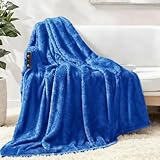 Exclusivo Mezcla Plush Fuzzy Fleece Throw Blanket Extra Large, Super Soft, Fluffy and Warm Blankets for Couch, Bed, All Season (Cobalt Blue, 50x70 inches)