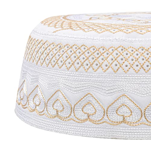 Image of Men Muslim Prayer Kufi Hat Prayer Headwear Cap Islamic Beanie Skull Cap Embroidery Kofia Topi Sun Hat