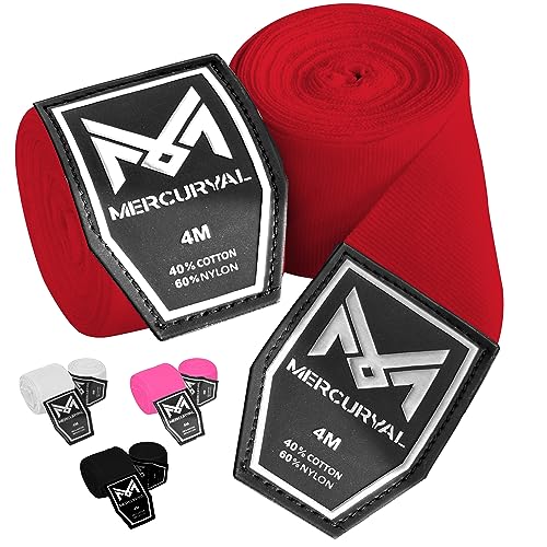 MERCURYAL Premium 4m Boxbandagen mit Daumenschlaufe - Bandagen Boxen - Boxbandagen Herren - Box Bandagen - Boxing Wraps - Boxbandage Hand für Boxen Kickboxen,MMA Boxen Muay Thai (Rot, 4M) MERCURYAL Premium 4m Boxbandagen mit Daumenschlaufe - Bandagen Boxen - Boxbandagen Herren - Box Bandagen - Boxing Wraps - Boxbandage Hand für Boxen Kickboxen,MMA Boxen Muay Thai (Rot, 4M)