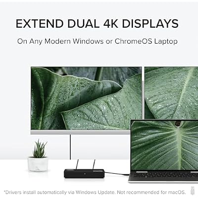 Plugable 4K DisplayPort and HDMI Dual Monitor Adapter for USB 3.0 and USB-C, Compatible with Windows