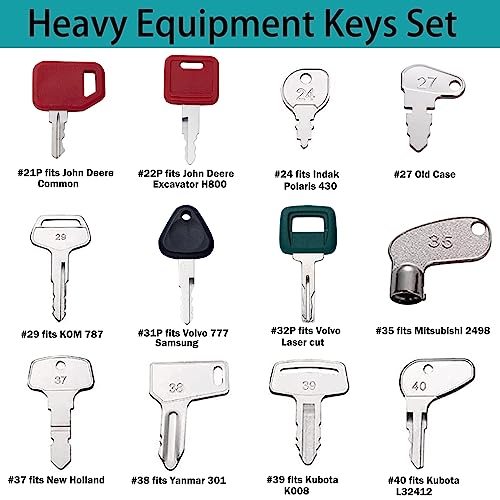 46pcs + 10pcs Heavy Equipment Keys Master Set, Construction & Builder Master Key Set with Cable Keychain, Fits Case Takeuchi JLG CAT JD JCB New Holland Komastu Kubota & More