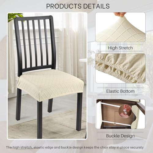 Image of SearchI Dining Chair Seat Covers Set of 4, Rear Covered, Check Beige