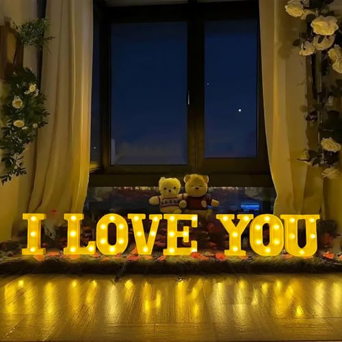 Image of I Love You Light Up Letters Proposing Decorations Set Includes 14 LED Light Letters and 1000 Rose Petals Valentine's Day Ornaments