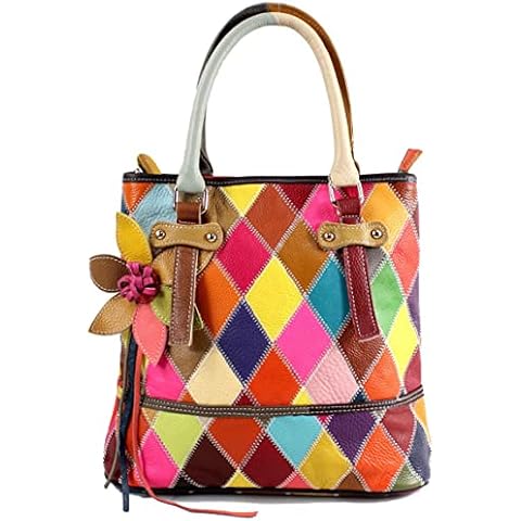 Downupdown Handbags for Women Genuine Leather Tote Bags Satchel Handbag Purses Shoulder Bag Crossbody Bag 3D Flower Totes -Multicolour Cover