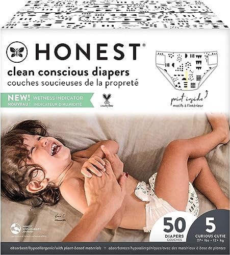 Image of The Honest Company Comfort Dry Disposable Diapers Plant-Based Sustainable Pattern Play Club Box Size 5 27and lbs 50 Count