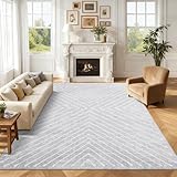 ROYHOME Area Rug 9x12 Living Room Rug Non Slip Modern Bedroom Stain Resistant Dining Room Throw Rug Geometric Area Rug Low Pile Untra Soft Contemporary Accent Carpet for Home Office, Grey
