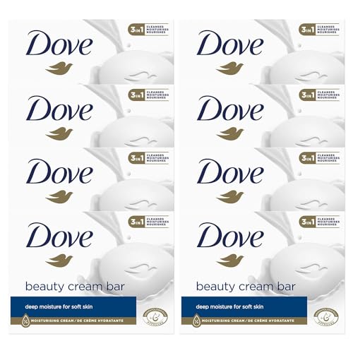 Dove Original Beauty Cream Bar 3 w 1 oczyszcza, nawilża i odżywia mydło do kąpieli bez siarczanów dla miękkiej, gładkiej skóry, odpowiednie do codziennego użytku, 8 x 90 g