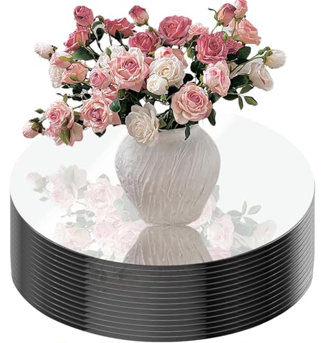 14Pack Round Mirror Plates for Centerpieces, 2mm, 10inch Circle Mirror Trays Plates Flat Circle for...