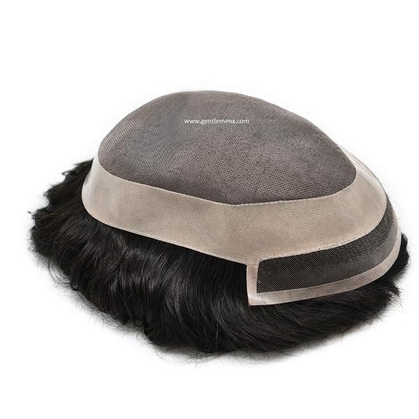 Gentlemenx Mono Front Lace 100% Human Toupee Hair Systems with Easy To Wear Toupee Hair pieces Natural Men's Hair Units SUB (1B Natural, 10x8)