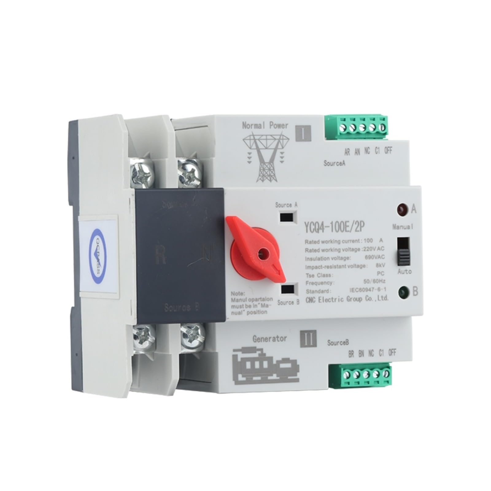 Commutateur de transfert automatique à double puis YCQ4-100E/2P Din Rail ATS double puissance commutateur de transfert automatique commutateurs électriques alimentation ininterrompue 63A/100A ( Size :