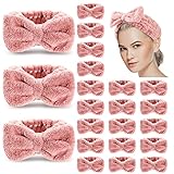 Yunlly 20 Pcs Spa Headband for Women 4 Inches Width Facial Makeup Hair Band Bulk Skincare Headbands for Washing Face Bowtie Headband Slumber Party Supplies Fluffy Head Wraps(Rose Pink)