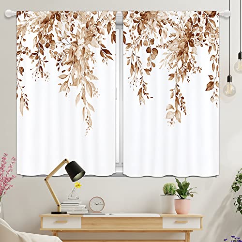 Yorida Brown Floral Kitchen Curtains Boho Tan Eucalyptus Flower Kitchen Curtains Small Short Leaf Cafe Window Curtains Rustic Farmhouse Fall Botanical Bathroom Window Curtains Treatment Drapes 27.5X39 #TOP1