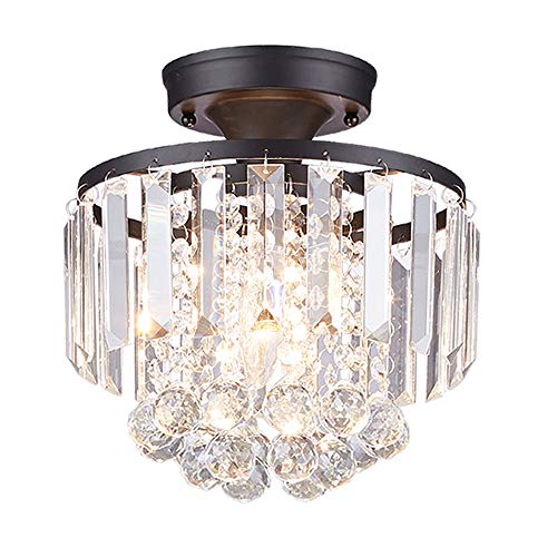 MonDaufie Crystal Chandelier Semi Flush Mount Lightght Fixture D10” Ceiling Light for Living