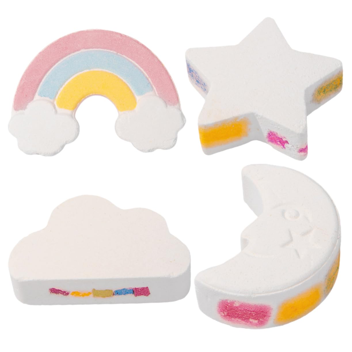 Kleine Duft Badebomben aus Meersalz in Mond, Stern, Regenbogen, Wolke