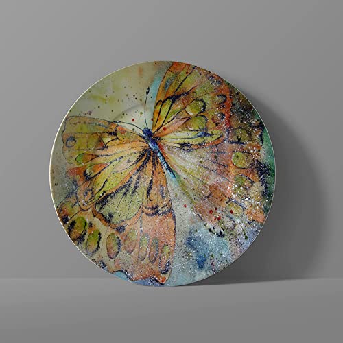 Kaxun Butterflies Decorative Plate Round Ornament Display Plate Wedding Gifts For Home Decor Porcelain Plates With Display Stand - 10 Inches #TOP1