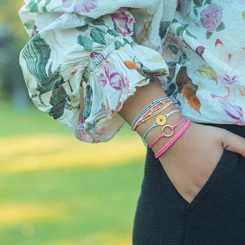 Image of Stackable Sunflower String Bracelets Cute Boho Braided Summer Beach Jewelry