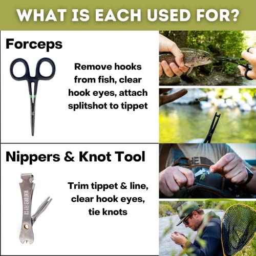 Image of VENTURES FLY CO. | Fly Fishing Accessories Pack | Nippers & Nail Knot Tying Tool Combo, Hook Remover Forceps & Pliers, Tippet Holder, Floatant Caddy, Zinger Retractor | Trout Gear Assortment Kit