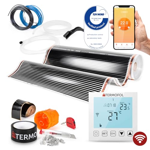 Termofol Calefacción eléctrica por suelo radiante 230 V con termostato WIFI – Potencia 220 W/m2 – Superficie 4 m² – Calefacción por suelo radiante eléctrico Juego completo para calefacción de suelo,