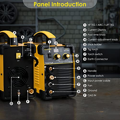 Hynade Tig Welder Tig215A, Hf Arc/Tig/Stick Tig Welders 215 Amp 110/220V Dual Voltage Tig Welding Machine #TOP4