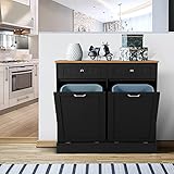 UEV Double Kitchen Trash Cabinets,Two Tilt Out Trash Cabinets with Solid Hideaway Drawers,Free...
