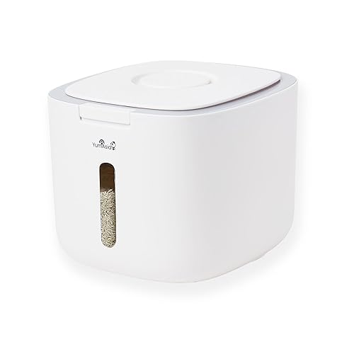 Yum Asia Getreidevorratsbehälter (5 Liter) | Weiß mit grauem Rand | Sichere ABS-Materialien | Konservieren Sie Reis, Getreide, Mehl, Nudeln, Nüsse, Bohnen usw. | Doppelt versiegelt | Stapelbar - 5 Liter