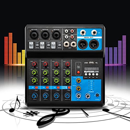 Mixing Console, 48V Phantom Power Stereo Interface Professional Audio Mixer DJ Sound Effects Board Mixing Console Board for Music Studio Recording, Home KTV, Bars (5 Channel Mixer)
