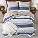 Andency King Size Quilt Set Mineral Blue, 3 Pieces Summer Ultra Soft Lightweight Bedspreads & Coverlets Set, Patchwork Striped Quilted Bedding Sets for All Seasons (1 Quilt, 2 Pillow Shams)