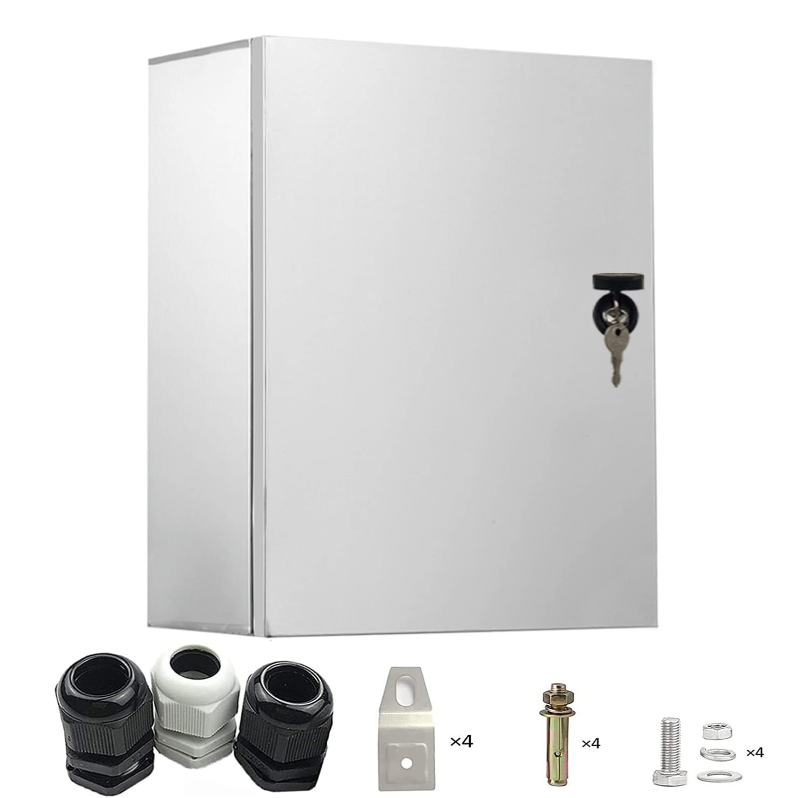 Armario de acero inoxidable con cerradura, placa de montaje aislante incorporada, resistente al agua, distribuidor eléctrico, 300 x 250 x 140 mm, caja de conexiones