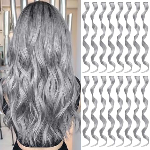 TOFAFA 16 Pcs Grey Curly Hair Extensions Cover