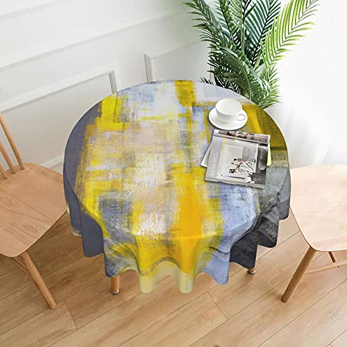 Dadabuliu Tablecloth Gray Yellow Modern Art Abstract Round 60 X 60 Inch Table Cover Polyester Stain And Wrinkle Resistant Table Cloth For Kitchen Dining Coffee Party #TOP30