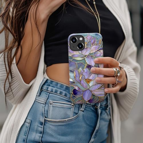 Image of Goodon for iPhone 14 Case /iPhone 13 Case Cute - Wireless Charging Compatible - Dual-Layer Hard Shell + Silicone Cover - Protective Trendy Phone Case for Women - Abstract Lotus