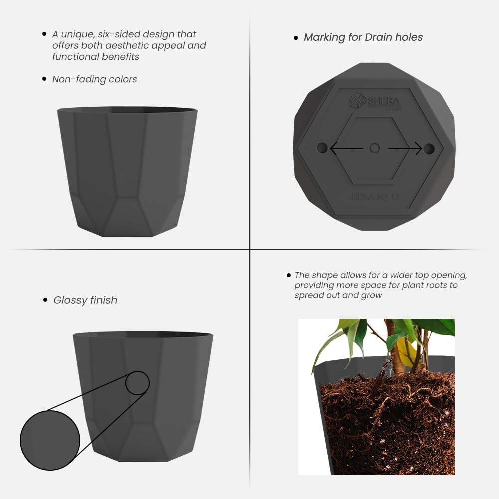 YUCCABE Hexa Planter Pots - Grey, 12 Inch (6 Pack) -3 YUCCABE Hexa Planter Pots - Grey, 12 Inch (6 Pack) -3