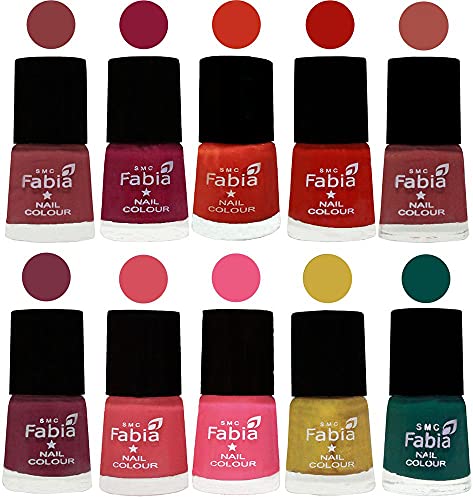 Image of SMC Fabia ALL IN ONE (PACK OF 10), Long Lasting Glossy Nail Polish, 6 ml Each, All Vibrant Colours,02455