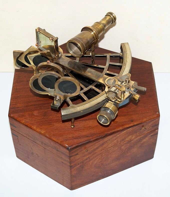 Nautical Brass Sextant 8 Marine Ship Working Instruments with Wooden Box Gift
