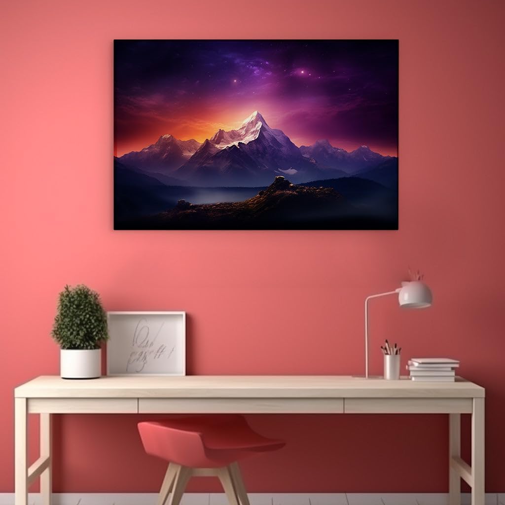 Canvas for Living room. Starry Serenity: A Vivid Night Over Snow-Capped Mountains, 27 x 18 inch Canvas Wall Art - Contemporary Masterpieces - Modern Home Decor - 69x46 cm (27x18 inch)