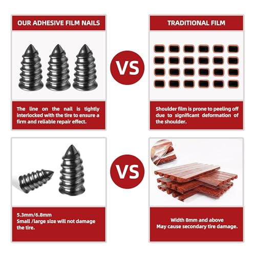 Image of Realth Tire Repair Kit, 50ml Tire Repair Glue, 10 Pcs Tire Repair Screws | Flat Tire Plug Kit for Car, Motorcycle, Truck, ATV, Tractor, RV, SUV & Trailer