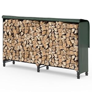 VOUNOT Kaminholzregal Aussen Metall, Brennholzregal Außen, Feuerholzregal Outdoor mit wasserdichte Abdeckung, 200 x 116 x 36 cm