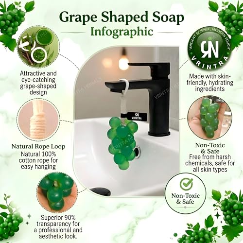 Image of Neem Mix Herbal Grape Shaped Soap with Hanging Rope | Decorative Bath & Handwash Bar with Natural Ingredients, Dual Use Cleansing | Unique Bathroom Accessory, Easy Hang Design - 200 Gm