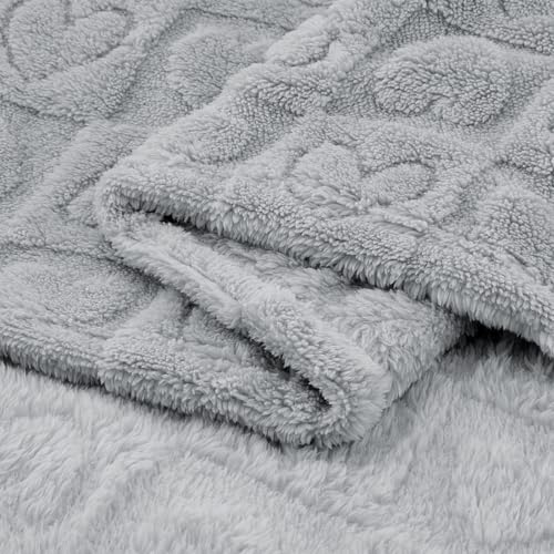 Image of CREVENT 30 inchX40 inch Cozy Soft Warm Sherpa Baby Blanket for Girls Boys, Newborn Essentials for Infant, Baby Shower Receiving Gift - Grey Heart 75X100cm + Gift Bag with Ribbon