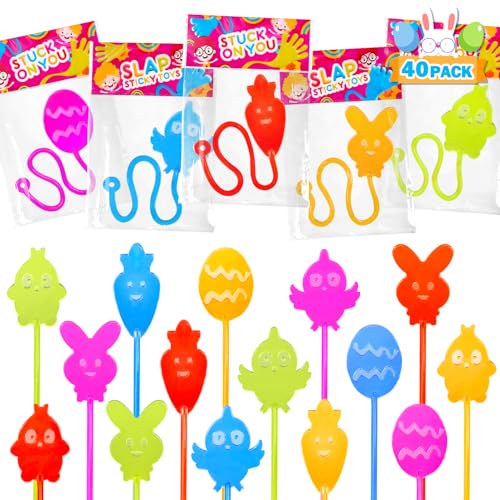 Easter Basket Stuffers for Toddlers 40 Pack, Non Candy Easter Sticky Hands Egg Hunt Fillers Supplies for Kids, Small Party Favor Fidget Toys Classroom Gifts Prize Goodie Treat Bag Stuff for Boys Girls - image 1