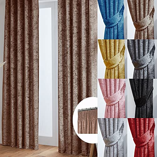 John Aird Crushed Velvet Fully Lined Tape Top Curtains (Mocha, 90