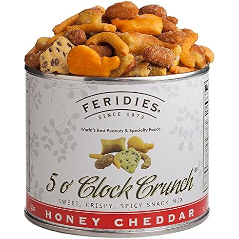 FERIDIES Honey Cheddar 5 O'clock Crunch Sweet and Spicy Snack Mix 6oz Vacuum Sealed Tin Cover