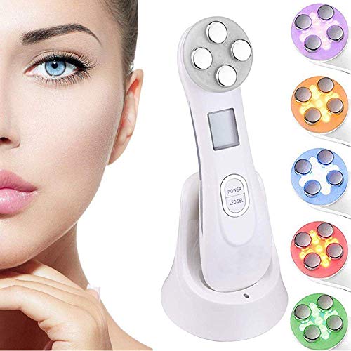 5in1 Facial Massager, 6 color Vibration Skin Firming Care for Face Massager,Multifunctional Skin Care Beauty Instrument (White)