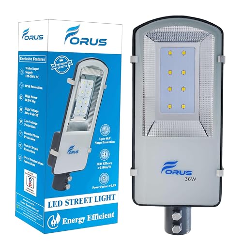 Image of Forus LED Street Light 36W - Waterproof Outdoor Street Lamp, Cool White, 5-Year Warranty, Energy-Saving 36 Watt LED for Home, Garden, Road & Street Lighting (1 Pc)